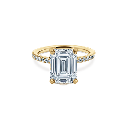 Emerald Cut Lab Grown Diamond Pave Engagement Ring in 14K yellow gold with 3.00ct center diamond