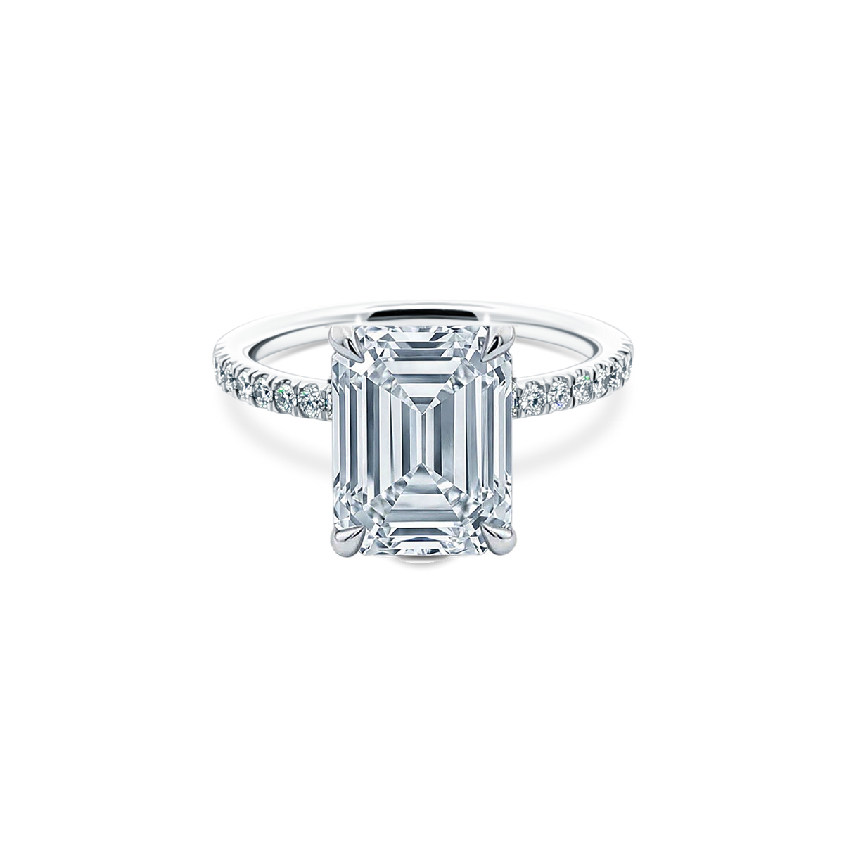 Emerald Cut Lab Grown Diamond Pave Engagement Ring with 3.00ct center diamond