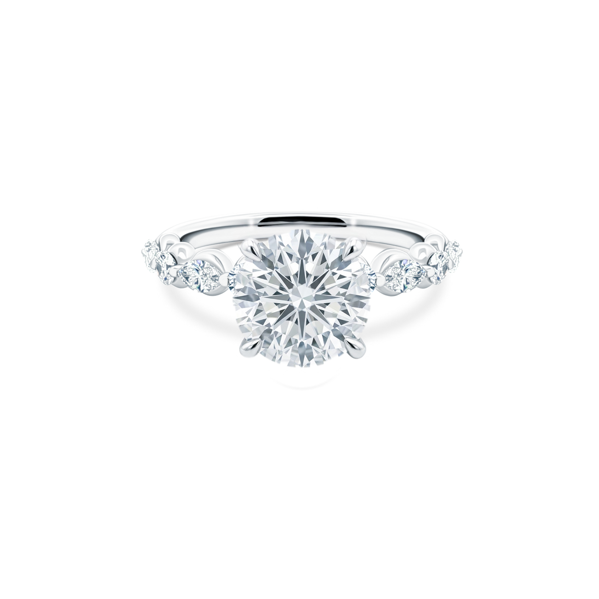 Round Brilliant Cut Lab Grown Diamond Shared Prong Engagement Ring with 3.00ct center diamond