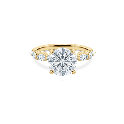Round Brilliant Cut Lab Grown Diamond Shared Prong Engagement Ring in 14K yellow gold with 3.00ct center diamond