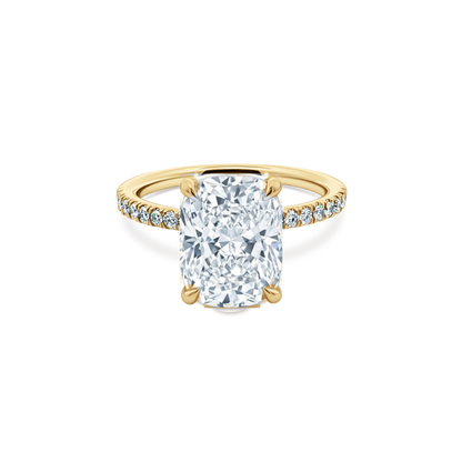 Elongated Cushion Cut Lab Grown Diamond Pave Engagement Ring in 14K yellow gold with 3.50ct center diamond