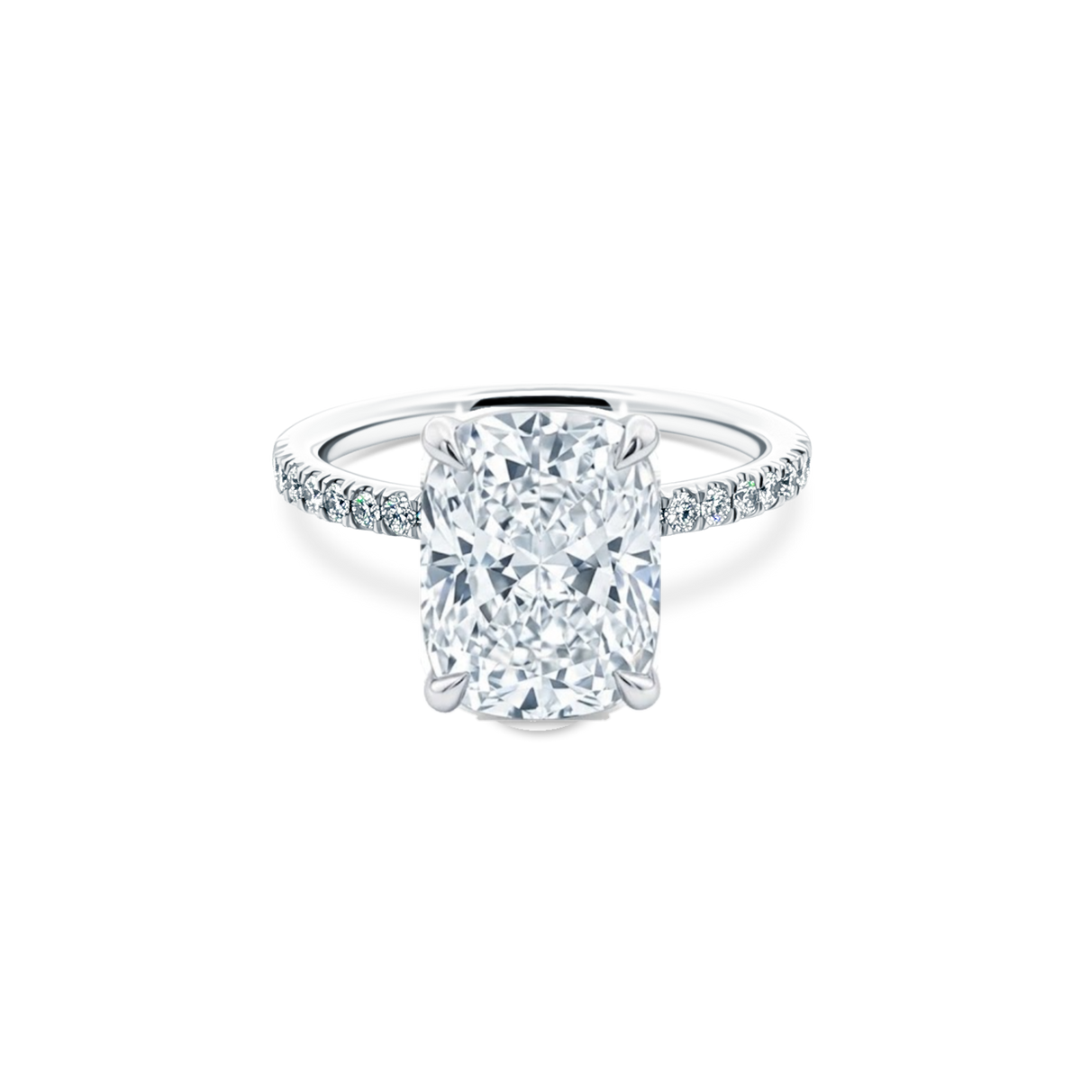 Elongated Cushion Cut Lab Grown Diamond Pave Engagement Ring with 3.50ct center diamond
