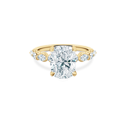 Elongated Cushion Cut Lab Grown Diamond Shared Prong Engagement Ring in 14K yellow gold with 3.50ct center diamond