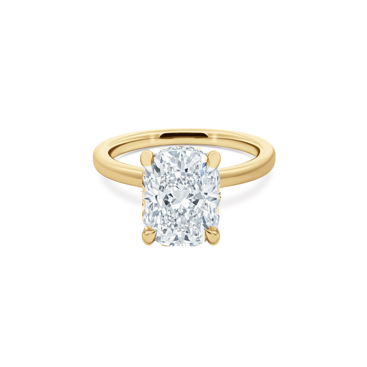 Elongated Cushion Cut Lab Grown Diamond Solitaire Engagement Ring in 14K yellow gold with 3.50ct center diamond