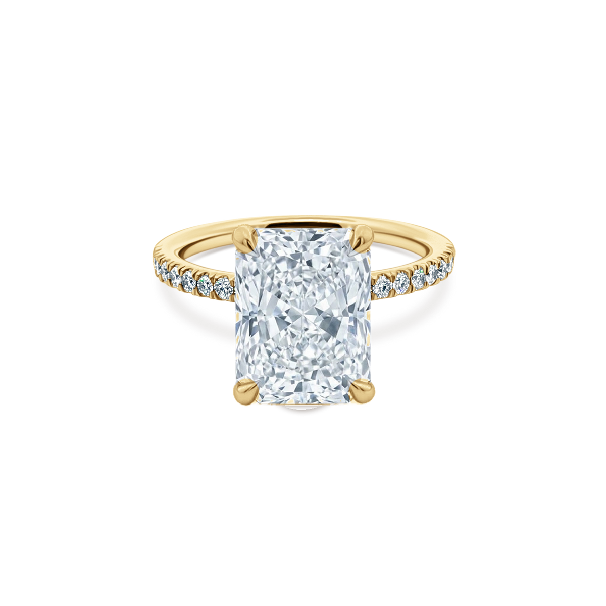 Elongated Radiant Cut Lab Grown Diamond Pave Engagement Ring in 14K yellow gold with 3.50ct center diamond