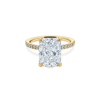 Elongated Radiant Cut Lab Grown Diamond Pave Engagement Ring in 14K yellow gold with 3.50ct center diamond