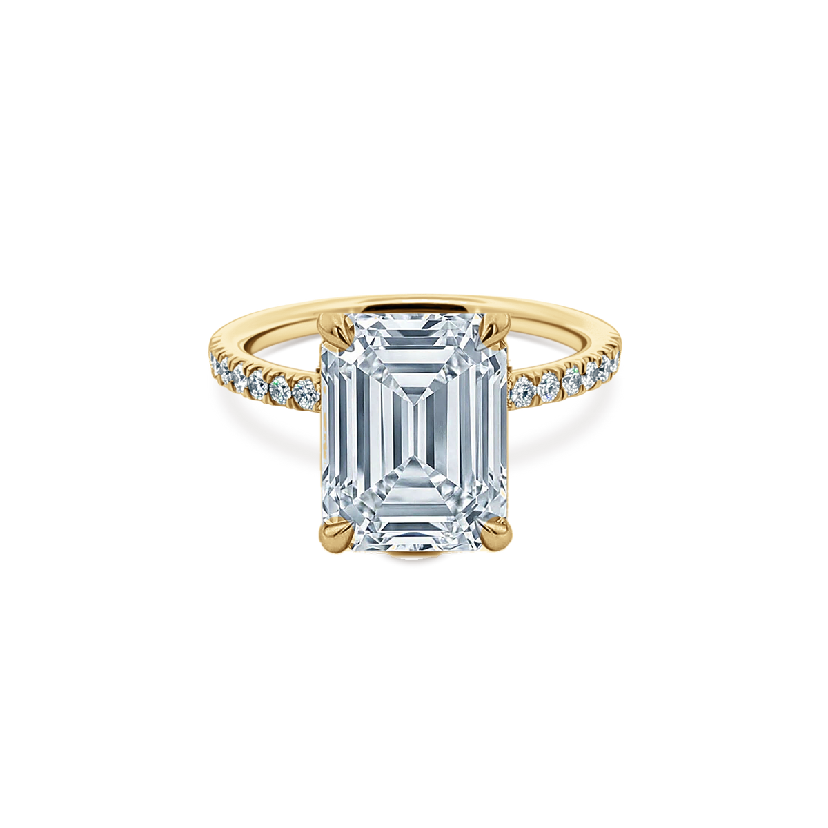 Emerald Cut Lab Grown Diamond Pave Engagement Ring in 14K yellow gold with 3.50ct center diamond