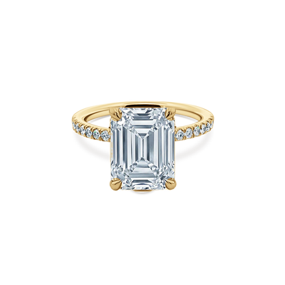 Emerald Cut Lab Grown Diamond Pave Engagement Ring in 14K yellow gold with 3.50ct center diamond