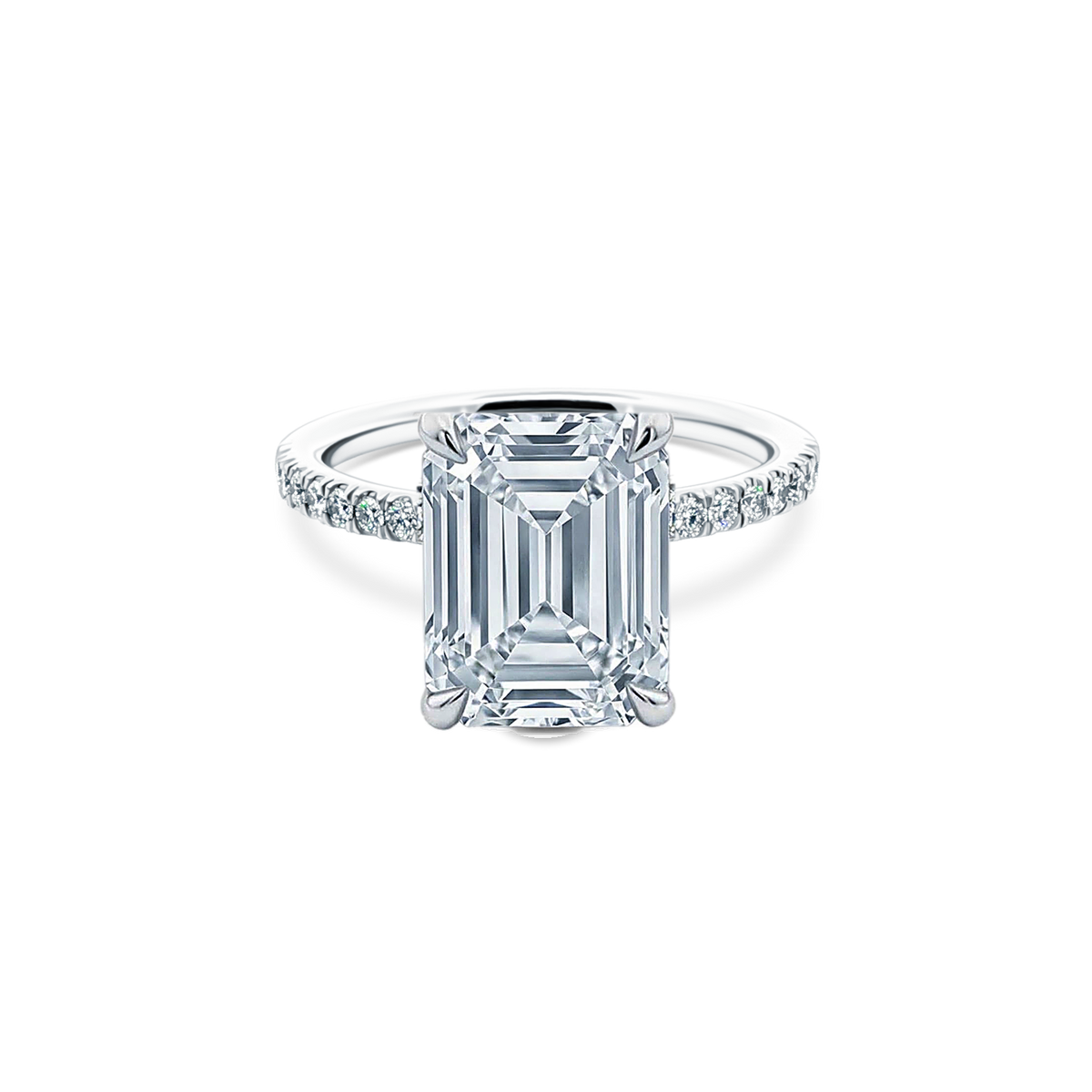 Emerald Cut Lab Grown Diamond Pave Engagement Ring with 3.50ct center diamond