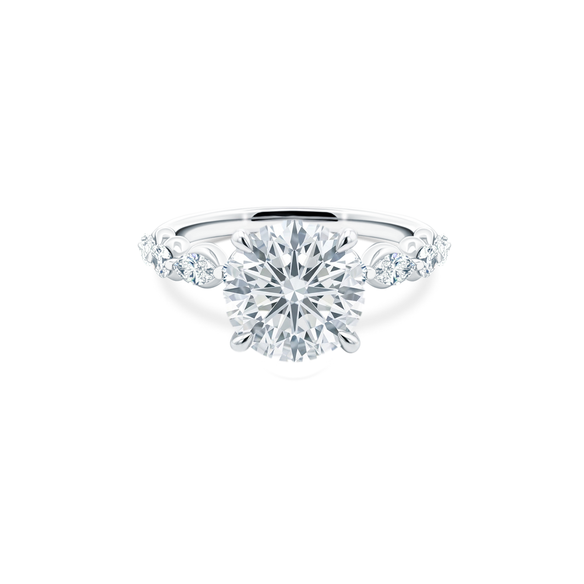 Round Brilliant Cut Lab Grown Diamond Shared Prong Engagement Ring with 3.50ct center diamond