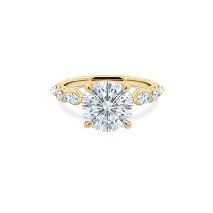 Round Brilliant Cut Lab Grown Diamond Shared Prong Engagement Ring in 14K yellow gold with 3.50ct center diamond