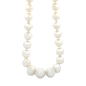14k white gold south sea pearl necklace with pave-set diamonds on c...
