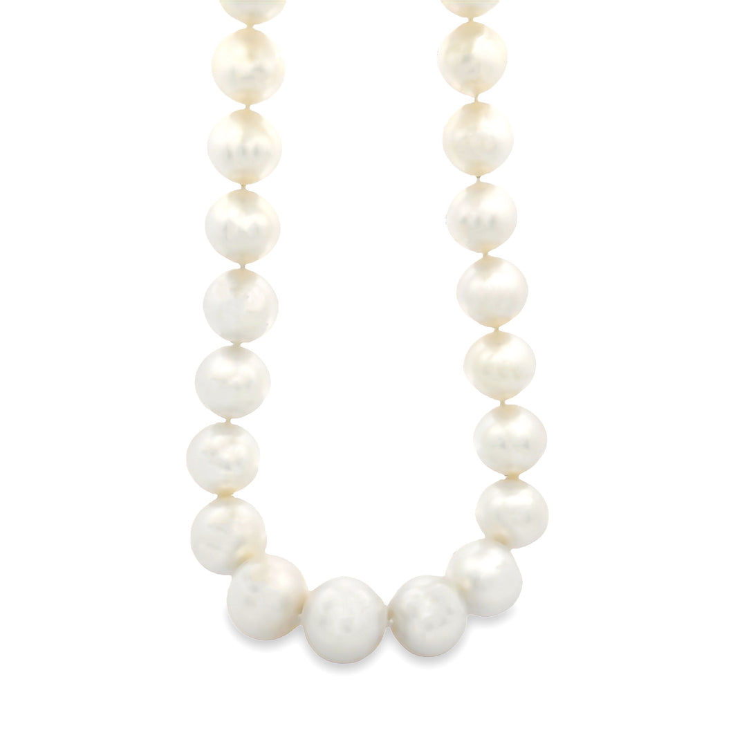 14k white gold south sea pearl necklace with pave-set diamonds on c...