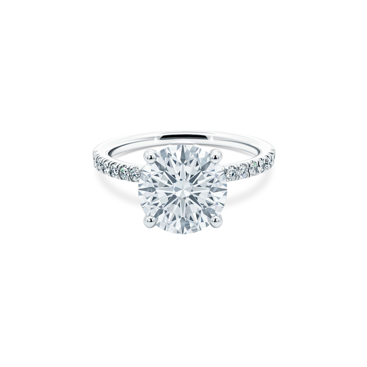 Round Brilliant Lab Grown Diamond Pave Engagement Ring with 3.00ct center diamond