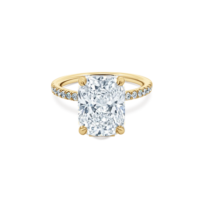 Elongated Cushion Cut Lab Grown Diamond Pave Engagement Ring in 14K yellow gold with 4.00ct center diamond