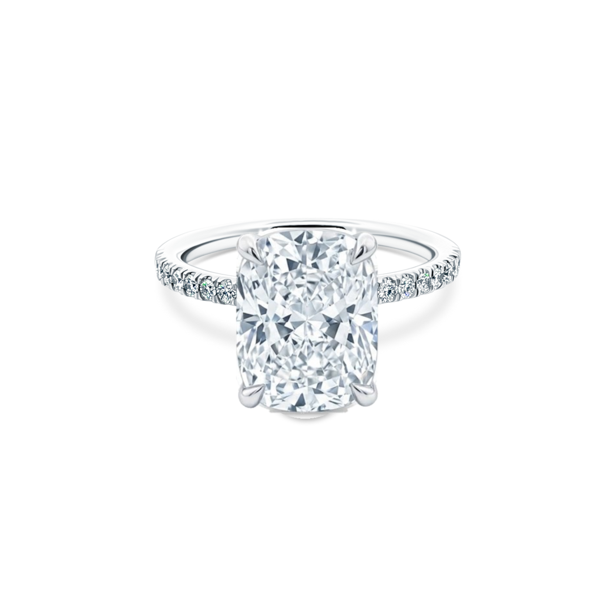 Elongated Cushion Cut Lab Grown Diamond Pave Engagement Ring with 4.00ct center diamond