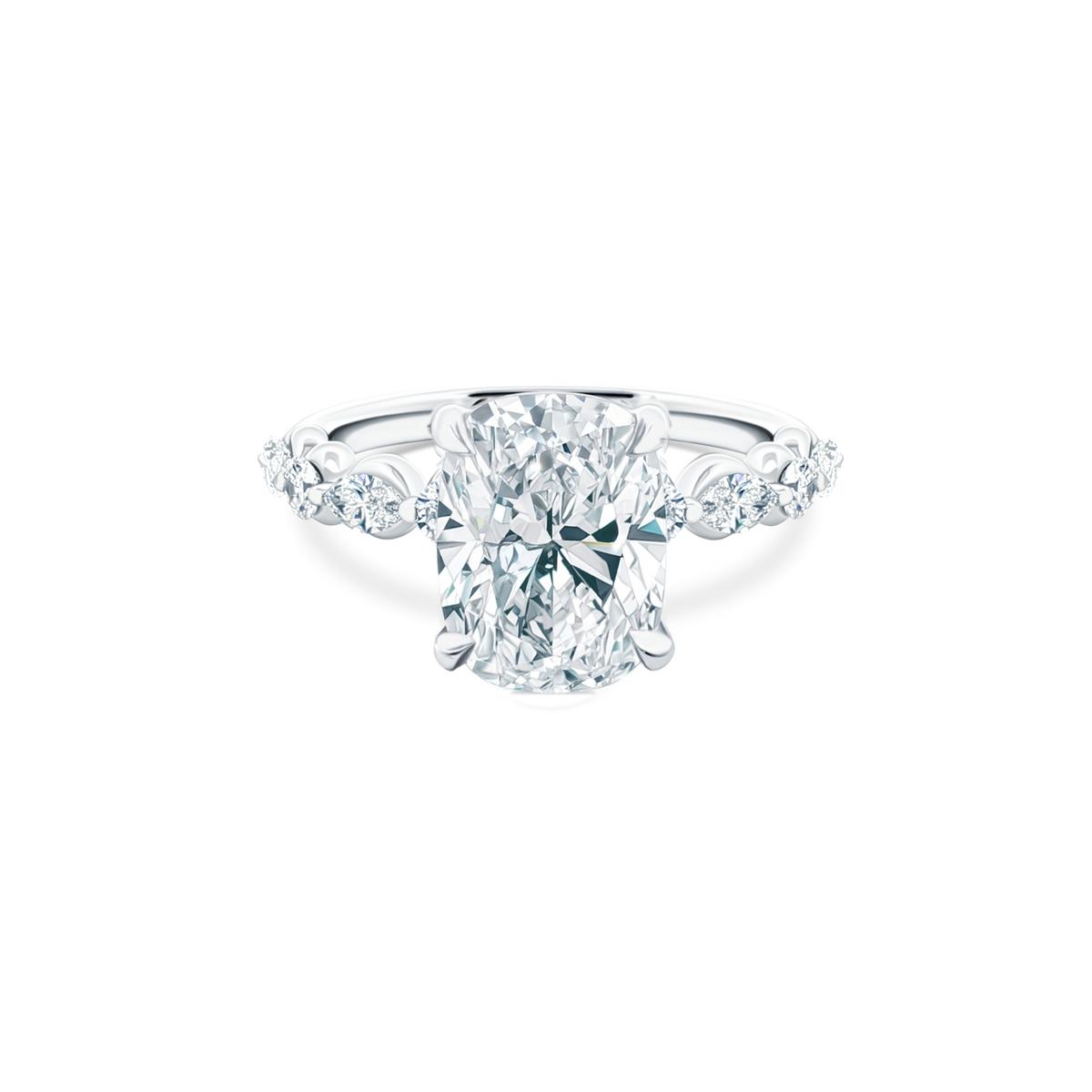 Elongated Cushion Cut Lab Grown Diamond Shared Prong Engagement Ring with 4.00ct center diamond