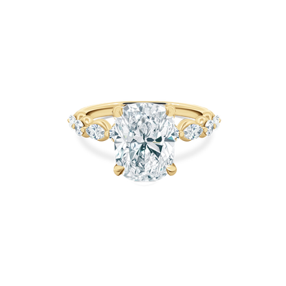 Elongated Cushion Cut Lab Grown Diamond Shared Prong Engagement Ring in 14K yellow gold with 4.00ct center diamond