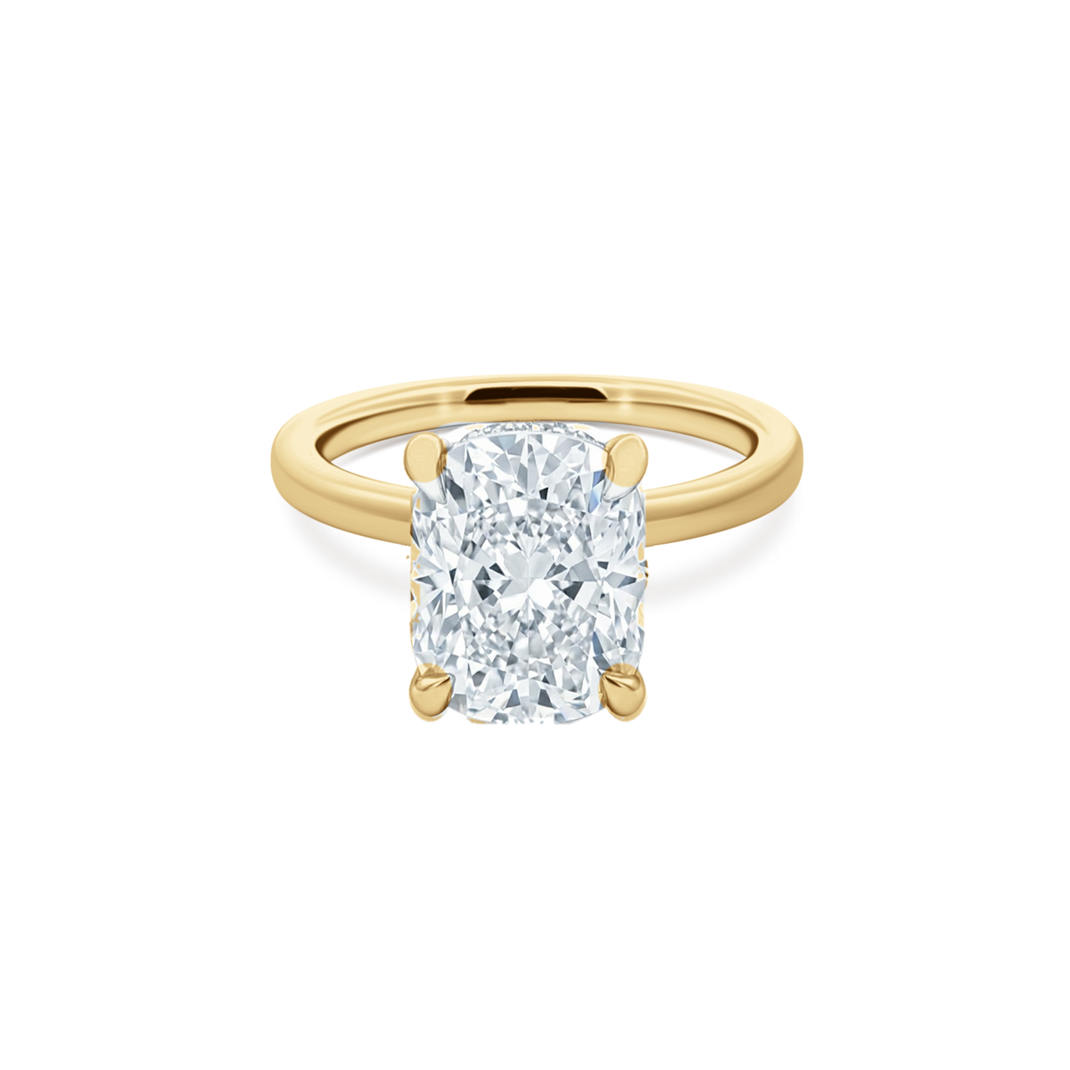 Elongated Cushion Cut Lab Grown Diamond Solitaire Engagement Ring in 14K yellow gold with 4.00ct center diamond