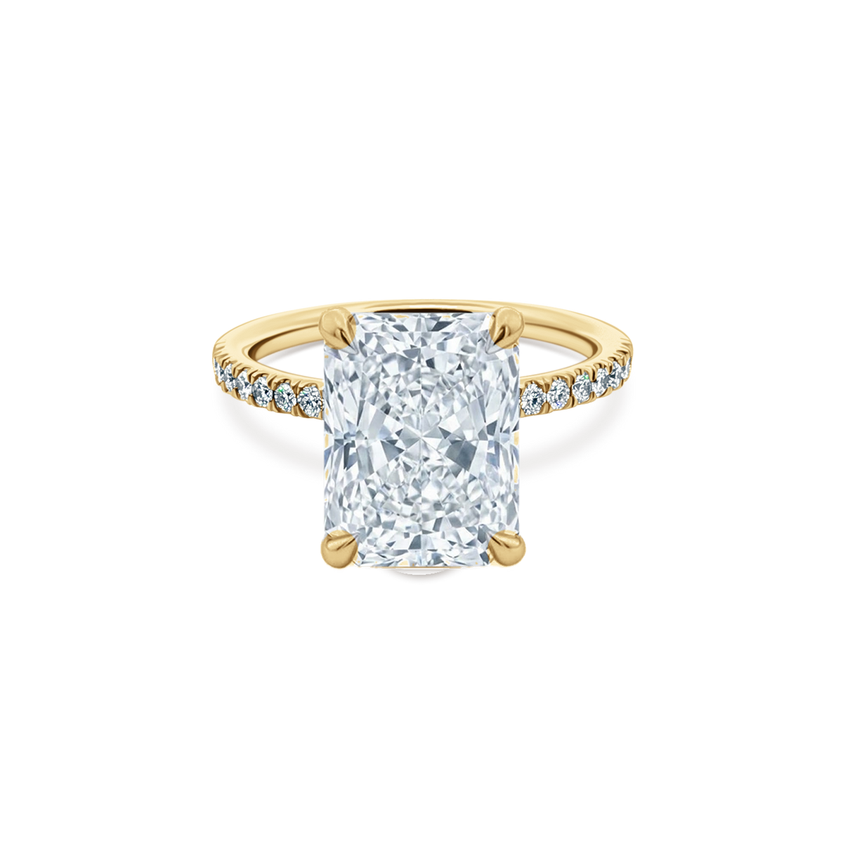 Elongated Radiant Cut Lab Grown Diamond Pave Engagement Ring in 14K yellow gold with 4.00ct center diamond