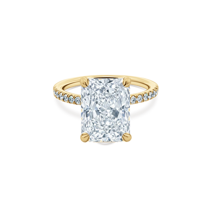 Elongated Radiant Cut Lab Grown Diamond Pave Engagement Ring in 14K yellow gold with 4.00ct center diamond