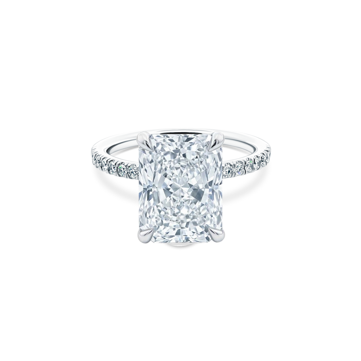 Elongated Radiant Cut Lab Grown Diamond Pave Engagement Ring with 4.00ct center diamond