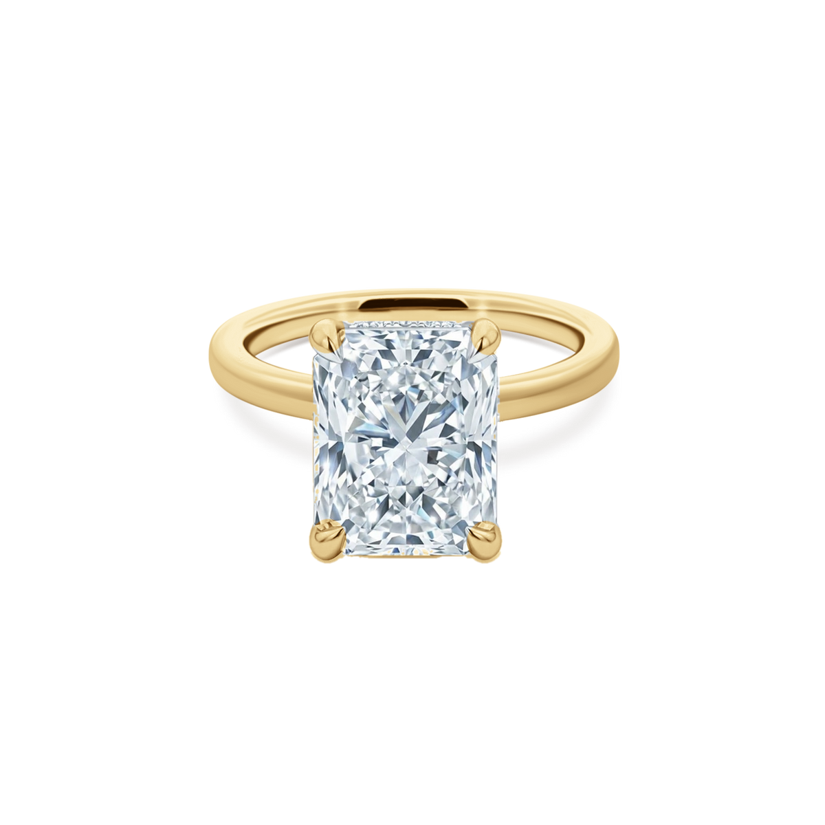 Elongated Radiant Cut Lab Grown Diamond Solitaire Engagement Ring in 14K yellow gold with 4.00ct center diamond