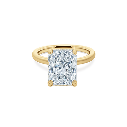 Elongated Radiant Cut Lab Grown Diamond Solitaire Engagement Ring in 14K yellow gold with 4.00ct center diamond