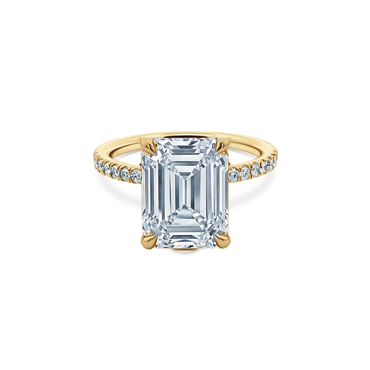 Emerald Cut Lab Grown Diamond Pave Engagement Ring in 14K yellow gold with 4.00ct center diamond