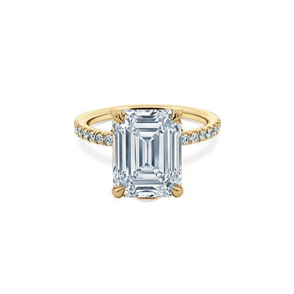 Emerald Cut Lab Grown Diamond Pave Engagement Ring in 14K yellow gold with 4.00ct center diamond