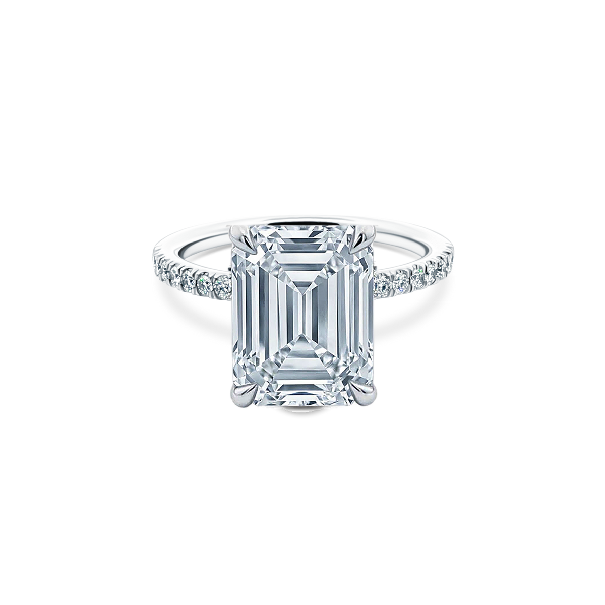 Emerald Cut Lab Grown Diamond Pave Engagement Ring with 4.00ct center diamond