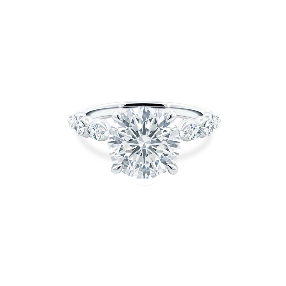 Round Brilliant Cut Lab Grown Diamond Shared Prong Engagement Ring with 4.00ct center diamond
