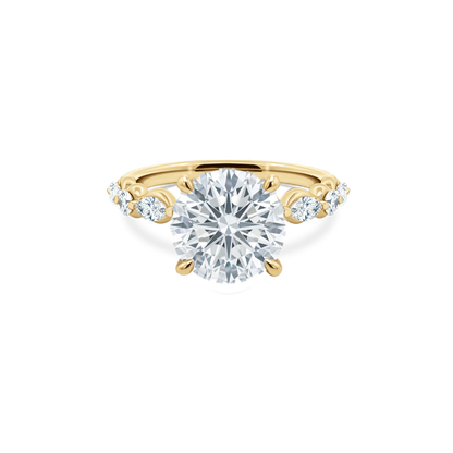 Round Brilliant Cut Lab Grown Diamond Shared Prong Engagement Ring in 14K yellow gold with 4.00ct center diamond