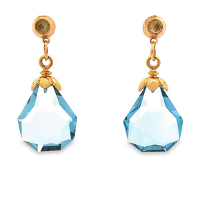 18K Rose Gold and Blue Topaz Drop Earrings. Earrings measure approx...