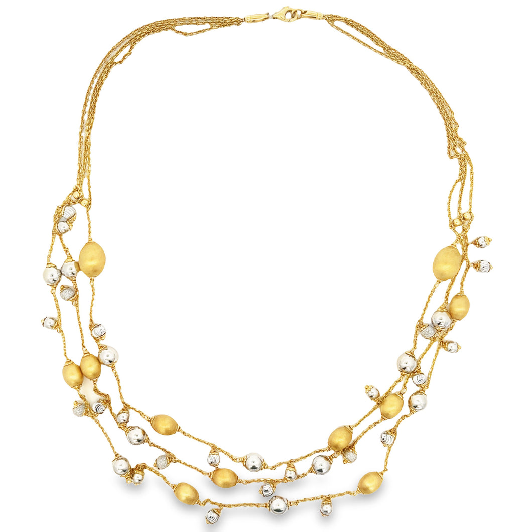 14k Yellow & White Gold Triple Bead Necklace. Necklace measures...