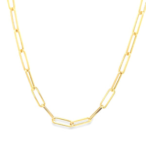 14k yellow gold paperclip chain necklace measures 18