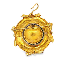 Estate 18k Yellow Gold pendant with blue enamel and uncut diamonds. 