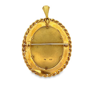 Estate 18k yellow gold pendant with an intricate paint