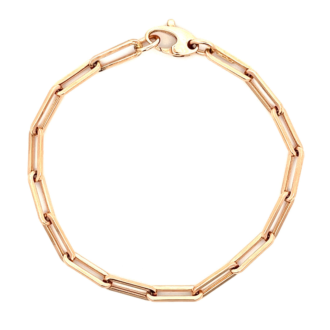 14k rose gold paperlink chain bracelet. Bracelet measures 7