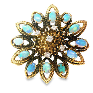 Estate piece: 14k yellow gold diamond and opal brooch
Diamonds: 5 R...