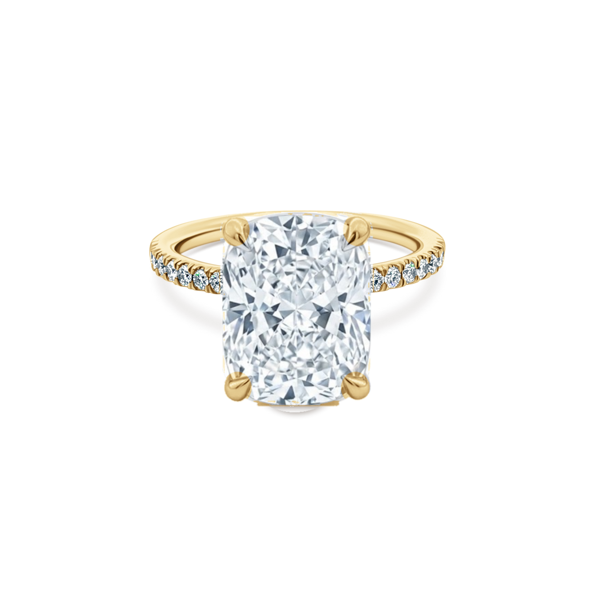 Elongated Cushion Cut Lab Grown Diamond Pave Engagement Ring in 14K yellow gold with 5.00ct center diamond