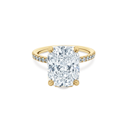 Elongated Cushion Cut Lab Grown Diamond Pave Engagement Ring in 14K yellow gold with 5.00ct center diamond