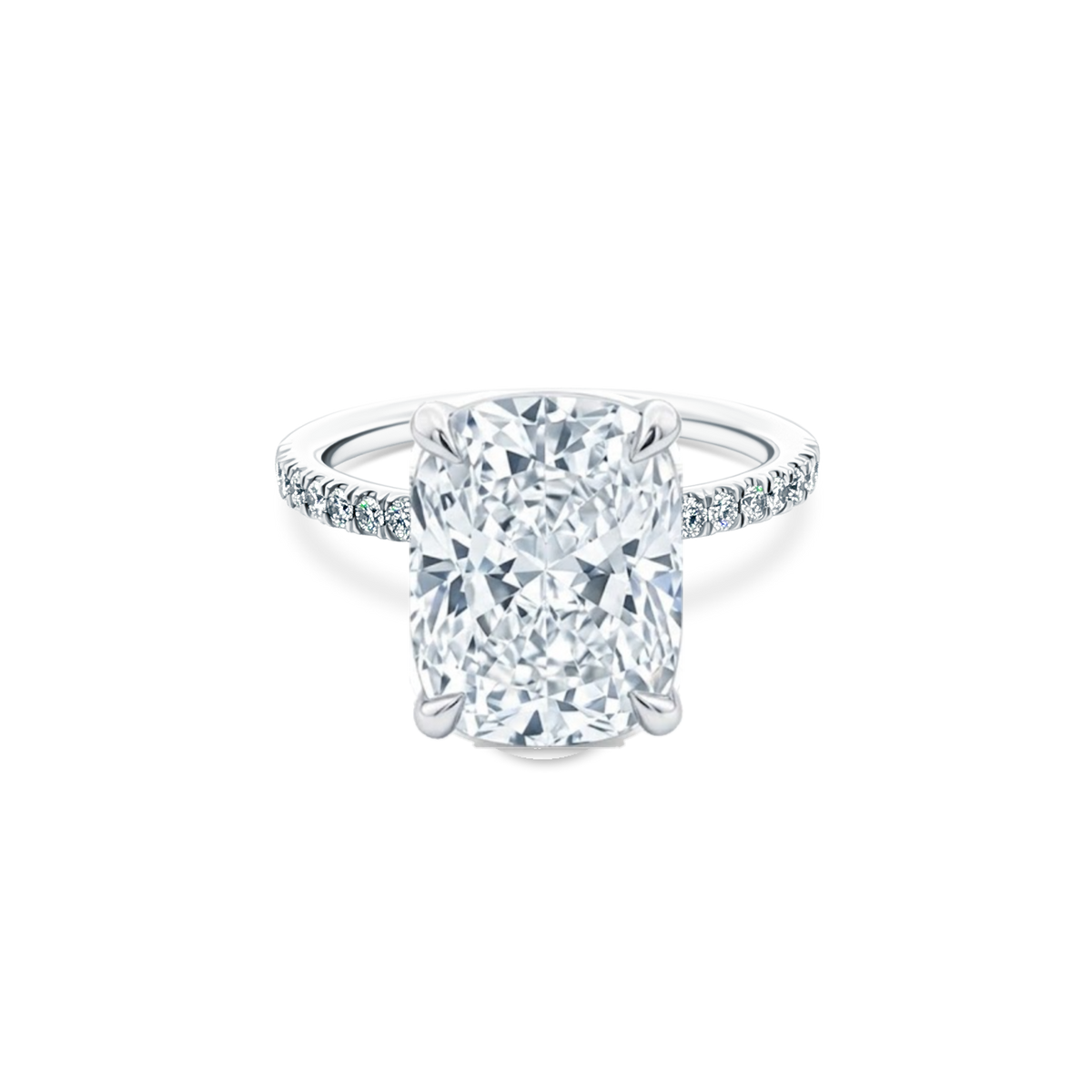 Elongated Cushion Cut Lab Grown Diamond Pave Engagement Ring with 5.00ct center diamond