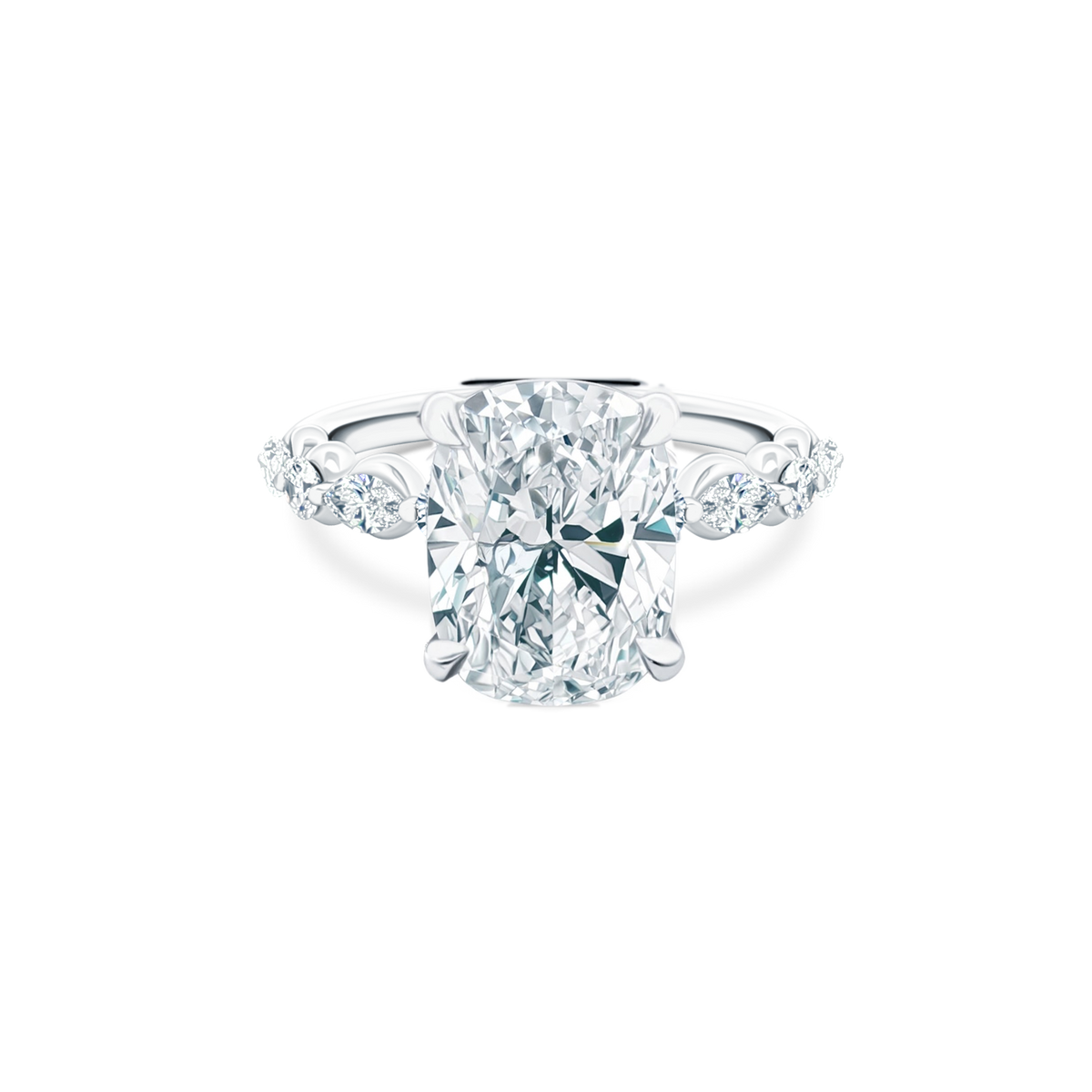 Elongated Cushion Cut Lab Grown Diamond Shared Prong Engagement Ring with 5.00ct center diamond