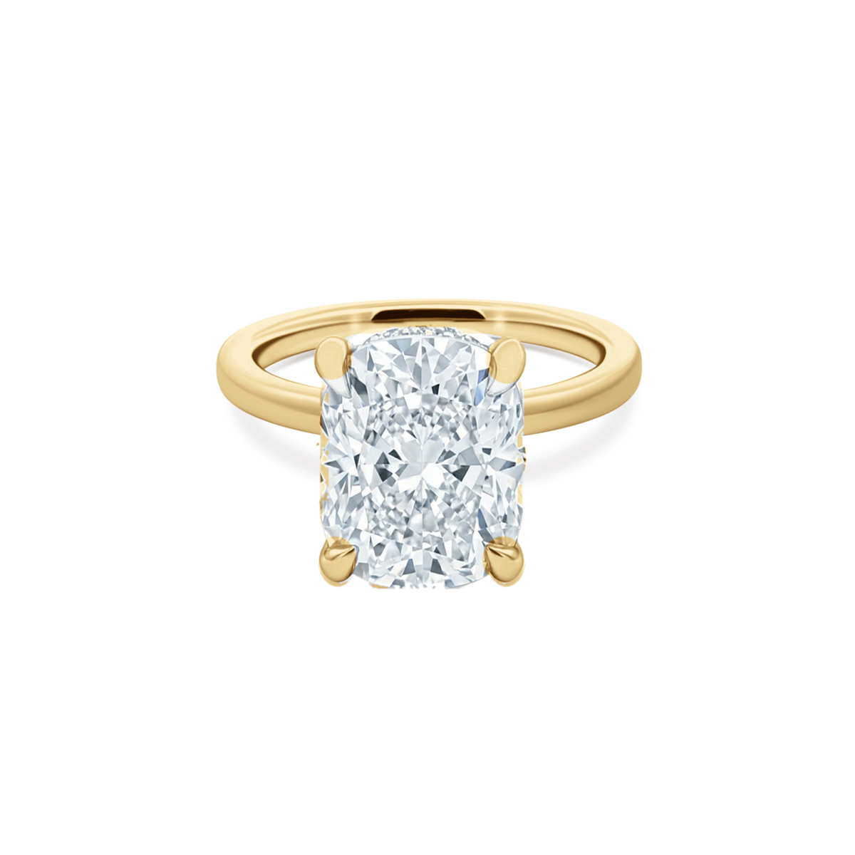 Elongated Cushion Cut Lab Grown Diamond Solitaire Engagement Ring in 14K yellow gold with 5.00ct center diamond