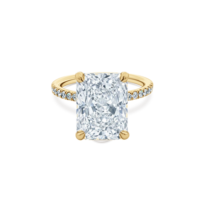 Elongated Radiant Cut Lab Grown Diamond Pave Engagement Ring in 14K yellow gold with 5.00ct center diamond