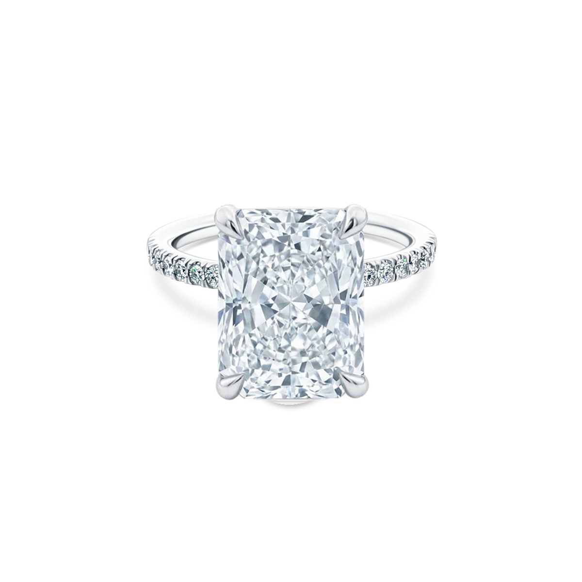 Elongated Radiant Cut Lab Grown Diamond Pave Engagement Ring with 5.00ct center diamond