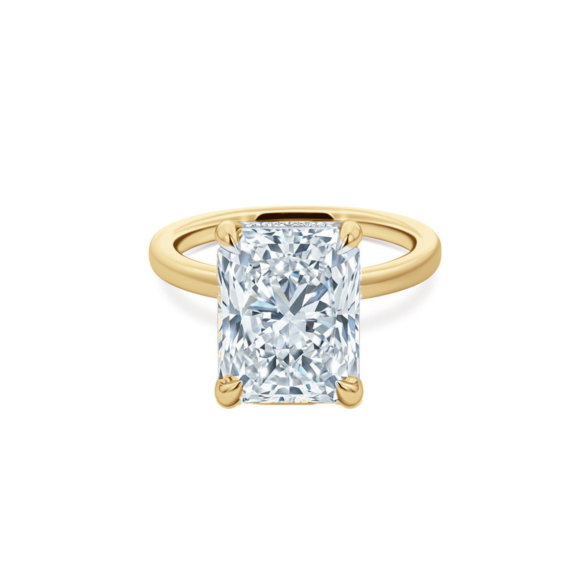 Elongated Radiant Cut Lab Grown Diamond Solitaire Engagement Ring in 14K yellow gold with 5.00ct center diamond