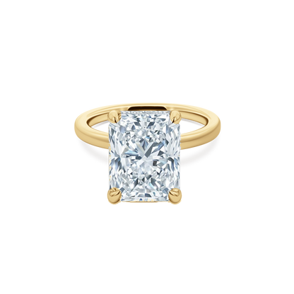 Elongated Radiant Cut Lab Grown Diamond Solitaire Engagement Ring in 14K yellow gold with 5.00ct center diamond