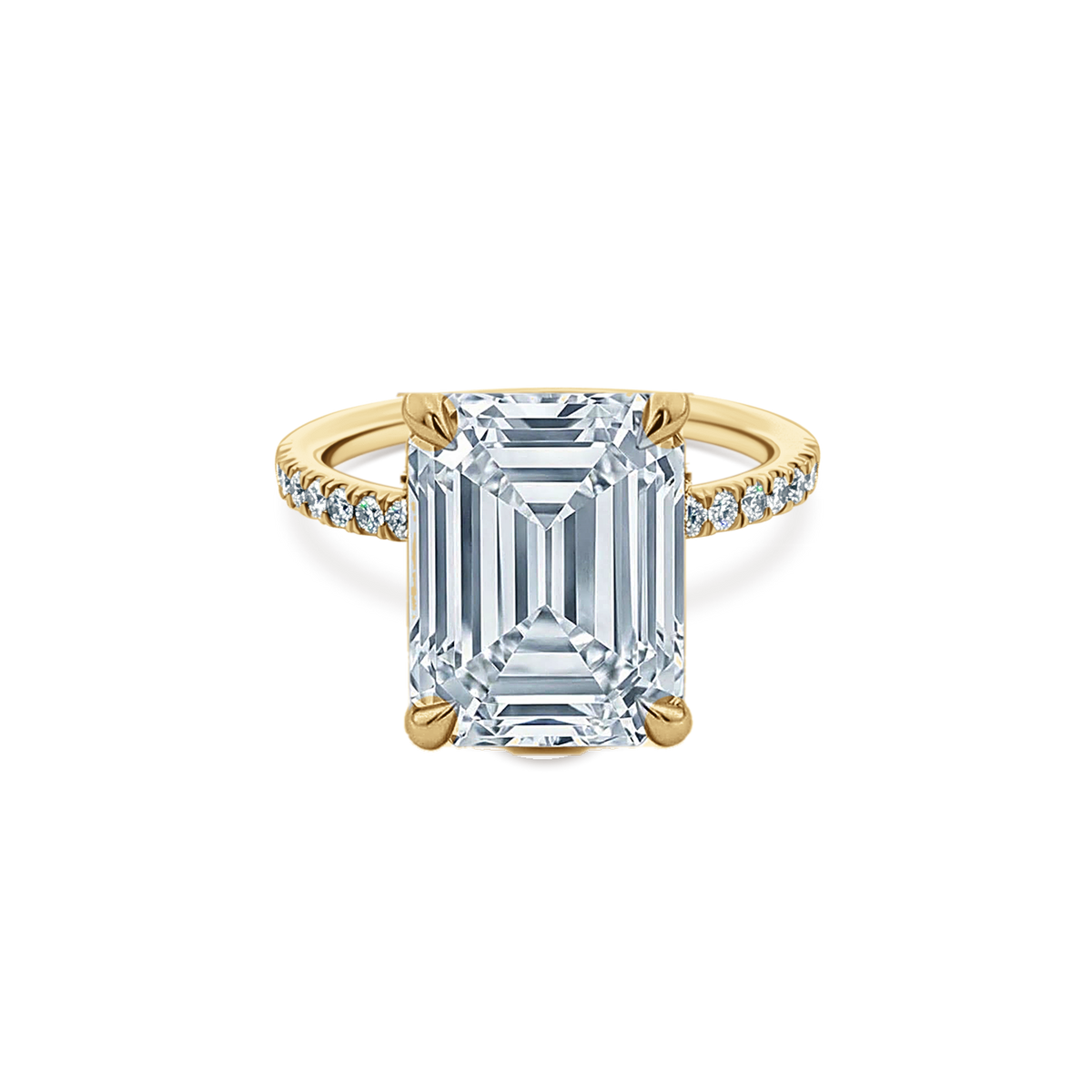 Emerald Cut Lab Grown Diamond Pave Engagement Ring in 14K yellow gold with 5.00ct center diamond